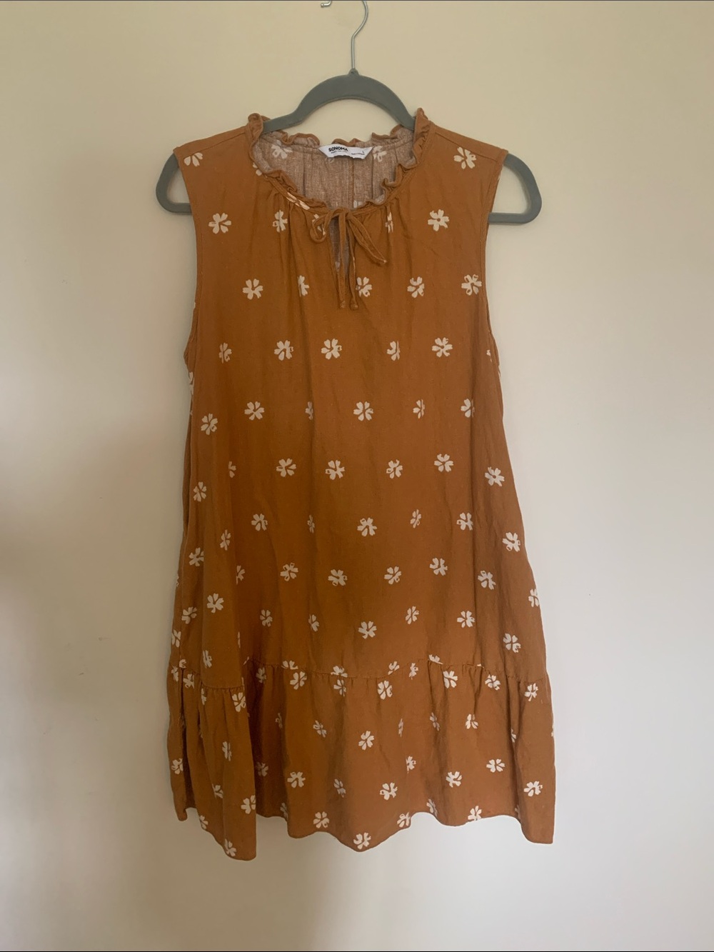 Sonoma Rust Floral Tie-Neck Mini Dress